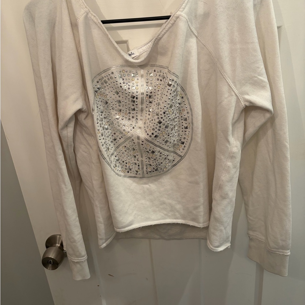 Embellished Ivory Sweatshirt with Rhinestone Sand Dollar